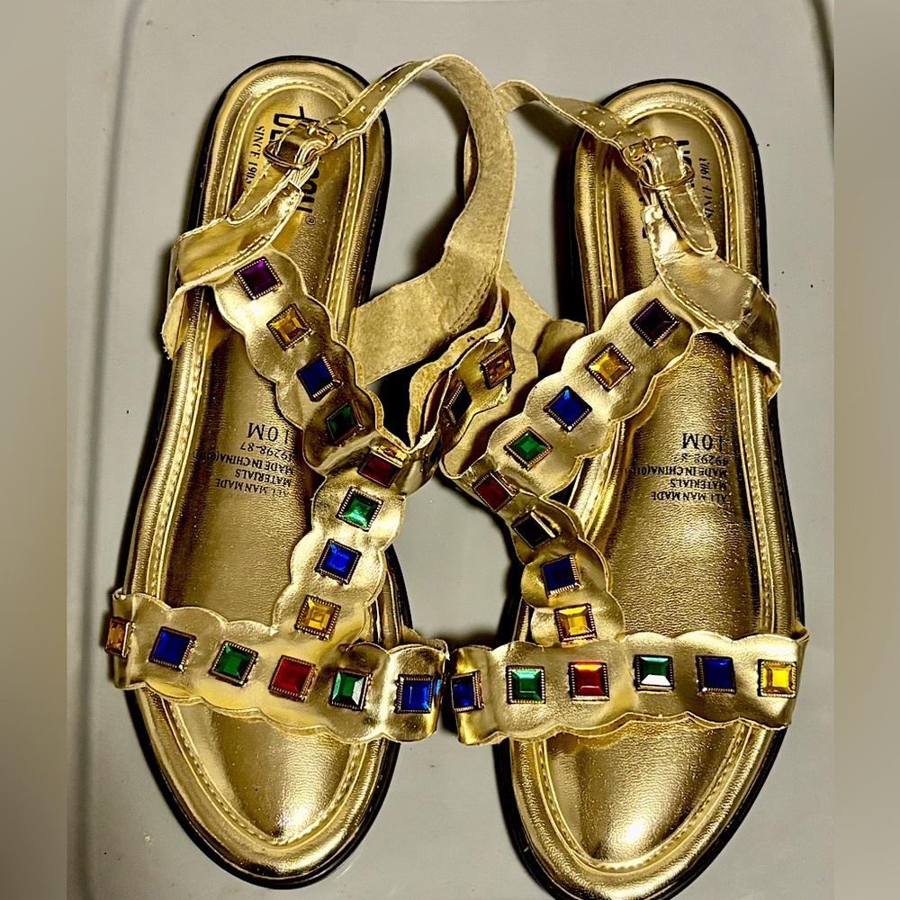 Gold Red Sandals with Jewel Embellishments gladiator sz 10